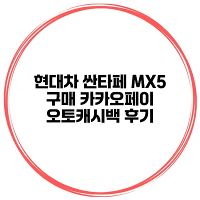현대차 싼타페 MX5 구매 카카오페이 오토캐시백 후기